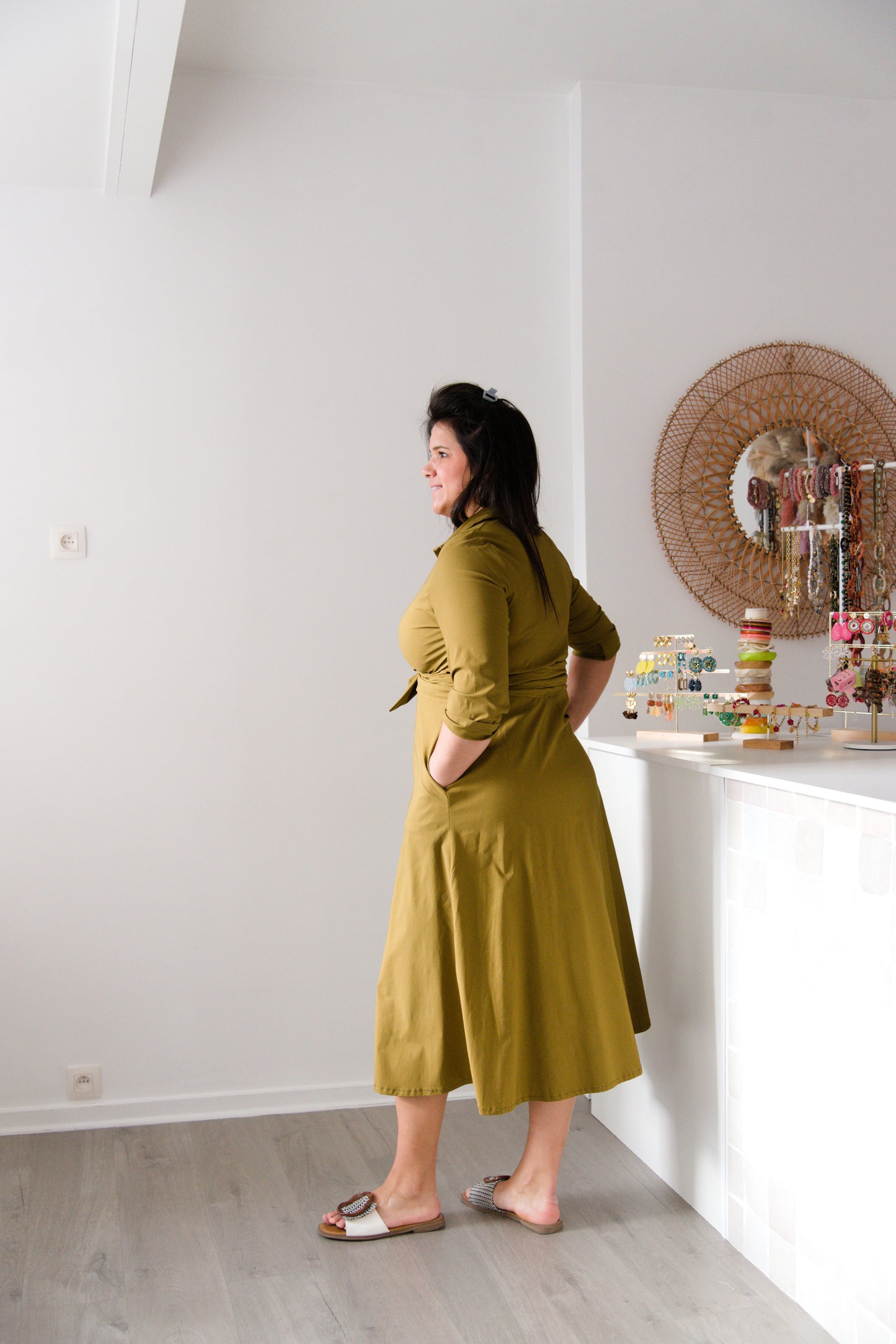 Long tailored dress khaki
