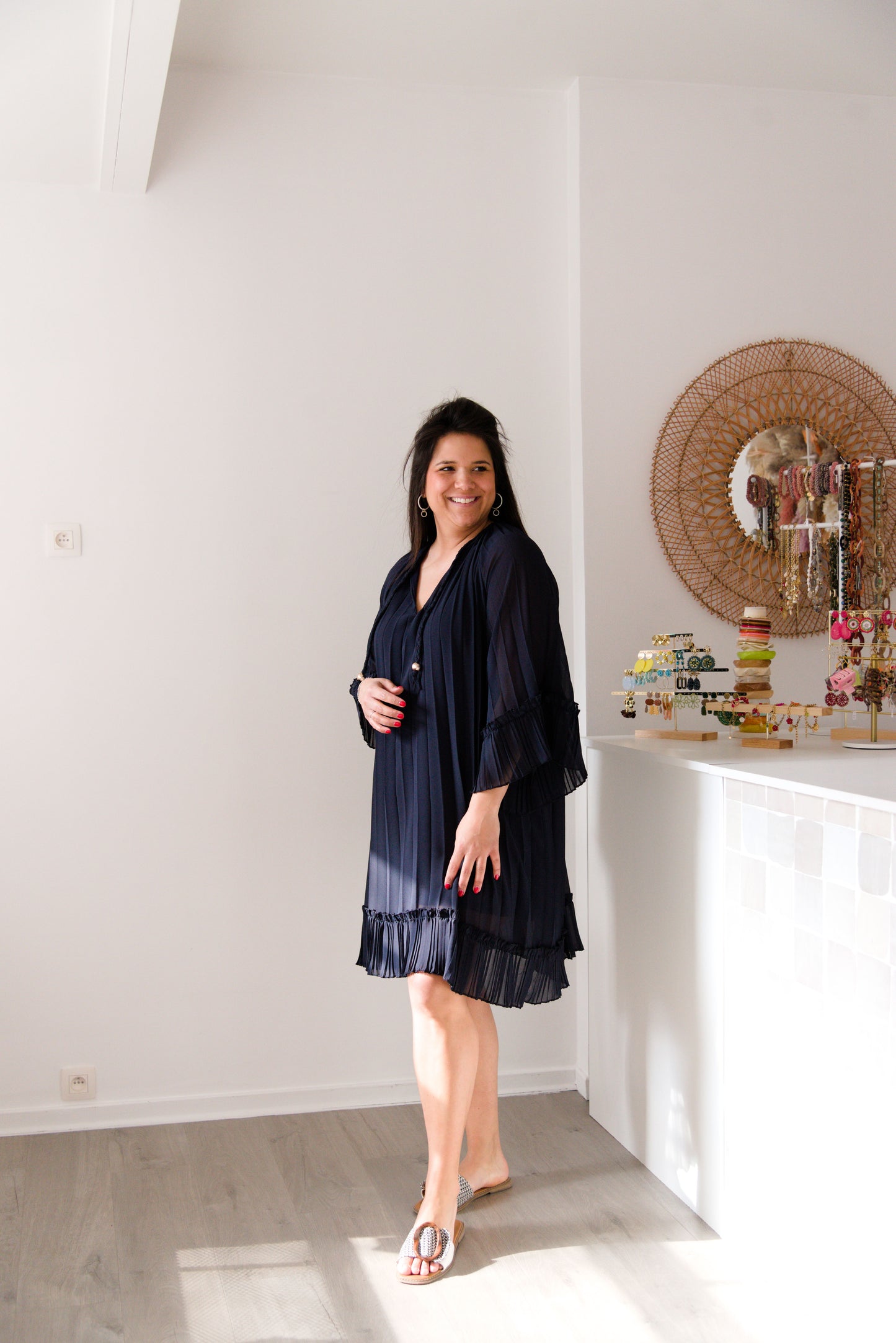 Twirl plissé dress blue